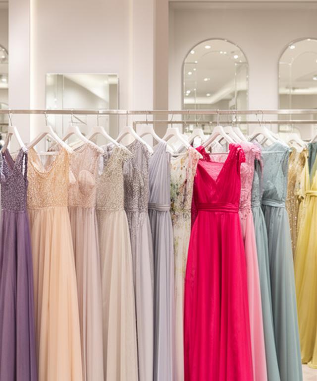 Styled eveningwear edit on rails and displays inside a refined London boutique